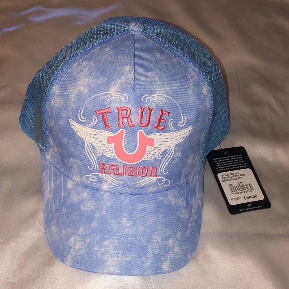True Religion Dutch Canal Tie Dye Mesh Trucker Hat Winged Horseshoe OS NWT